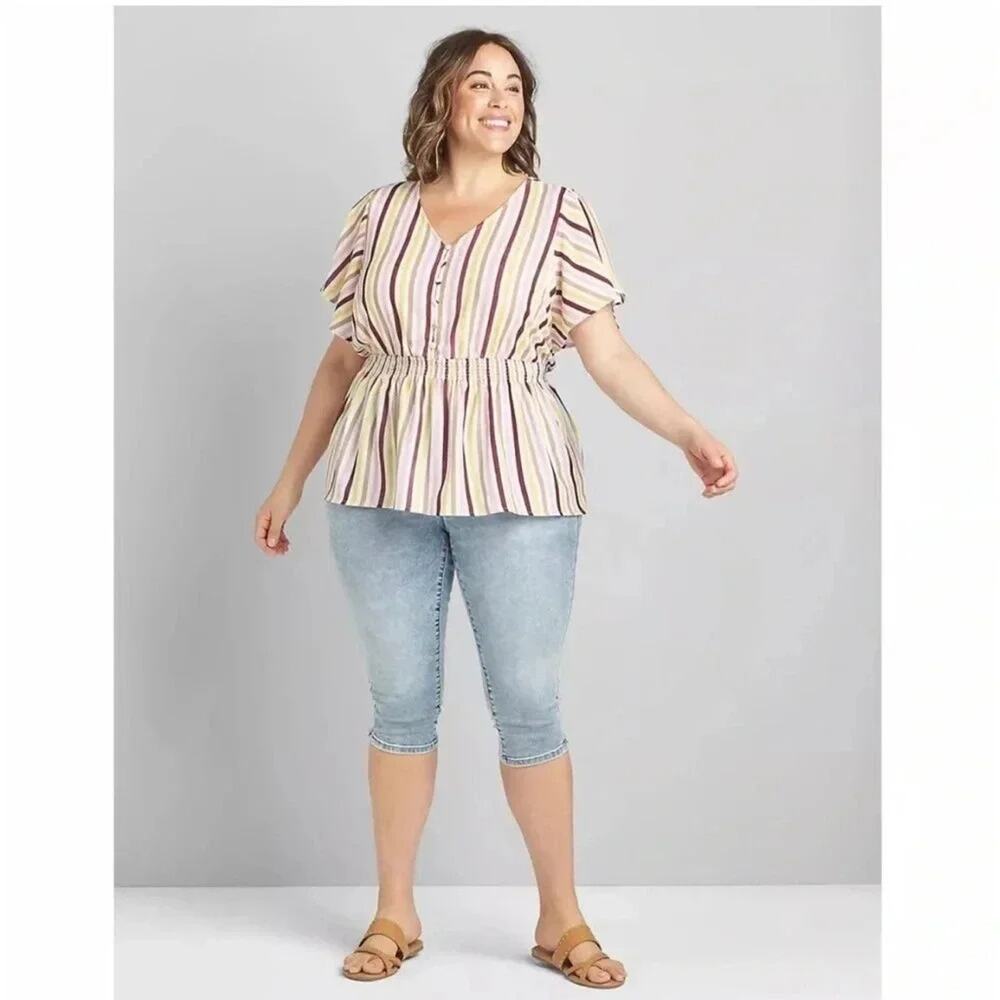 Lane‎ Bryant Womens Blouse Peplum waist V-neck Coquette Feminine Plus size